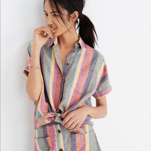 Madewell Tie-Front Shirt in Rainbow Stripe